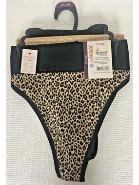 Joyspun 3 Pack Thong Underwear Size XXL 20 Tan Black Leopard with Lace New
